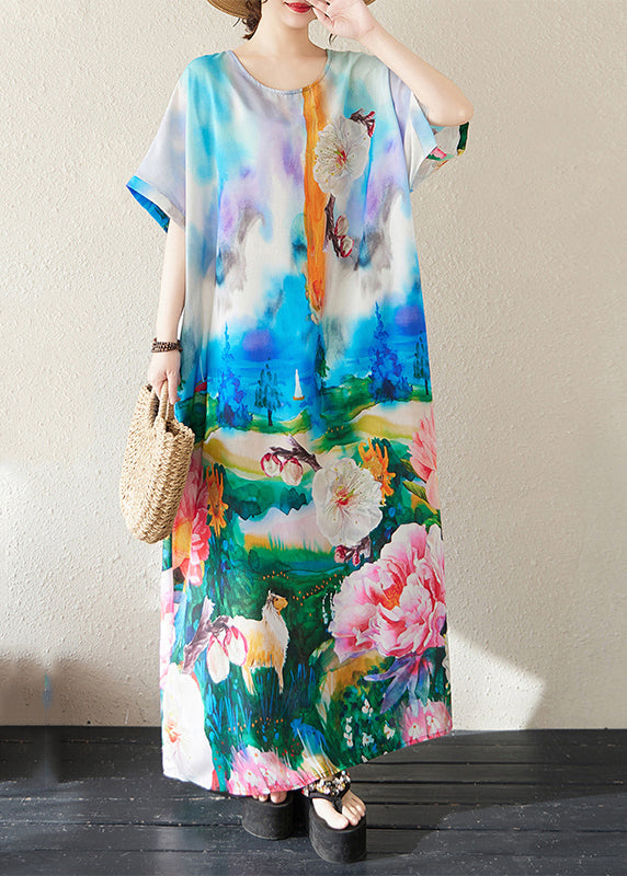 Bohemian Blue Oversized Tie Dye Cotton Maxi Dresses Summer
