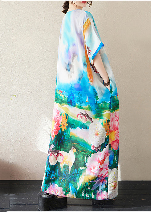 Bohemian Blue Oversized Tie Dye Cotton Maxi Dresses Summer
