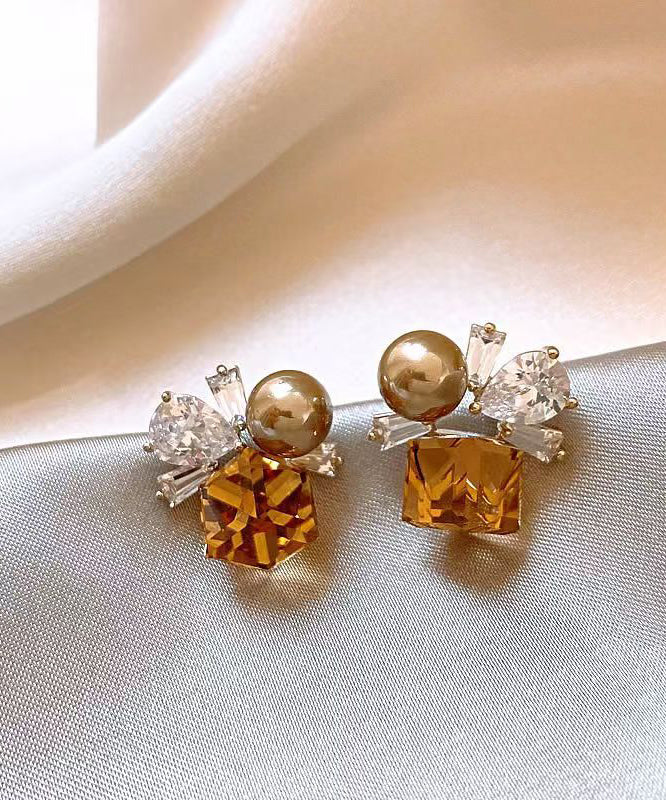 Bohemian Brown Alloy Crystal Pearl Stud Earrings