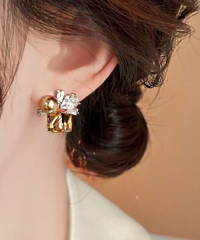 Bohemian Brown Alloy Crystal Pearl Stud Earrings
