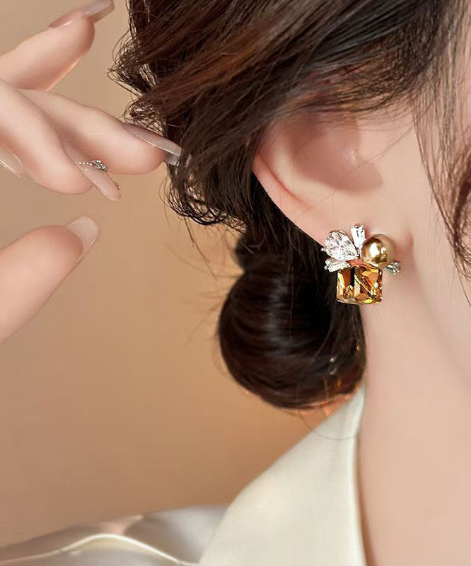 Bohemian Brown Alloy Crystal Pearl Stud Earrings