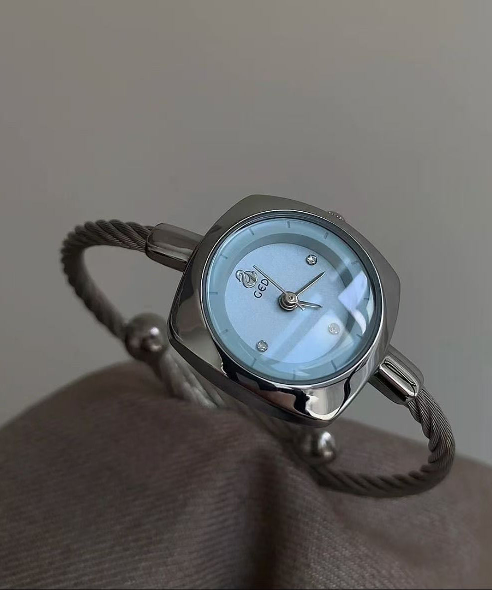 Bohemian Green Stainless Steel Reinforced Glass Square Watches