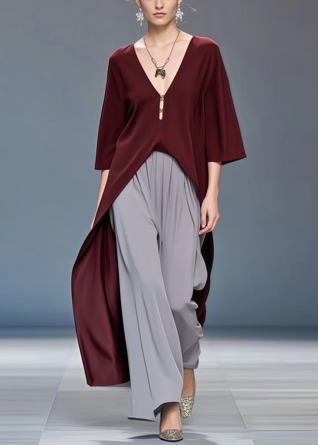 Bohemian Mulberry Low High Design Draping Silk Top Bracelet Sleeve