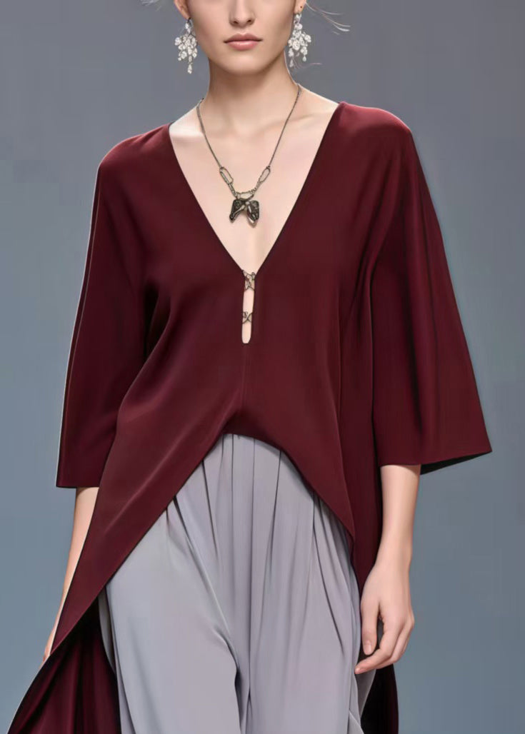 Bohemian Mulberry Low High Design Draping Silk Top Bracelet Sleeve