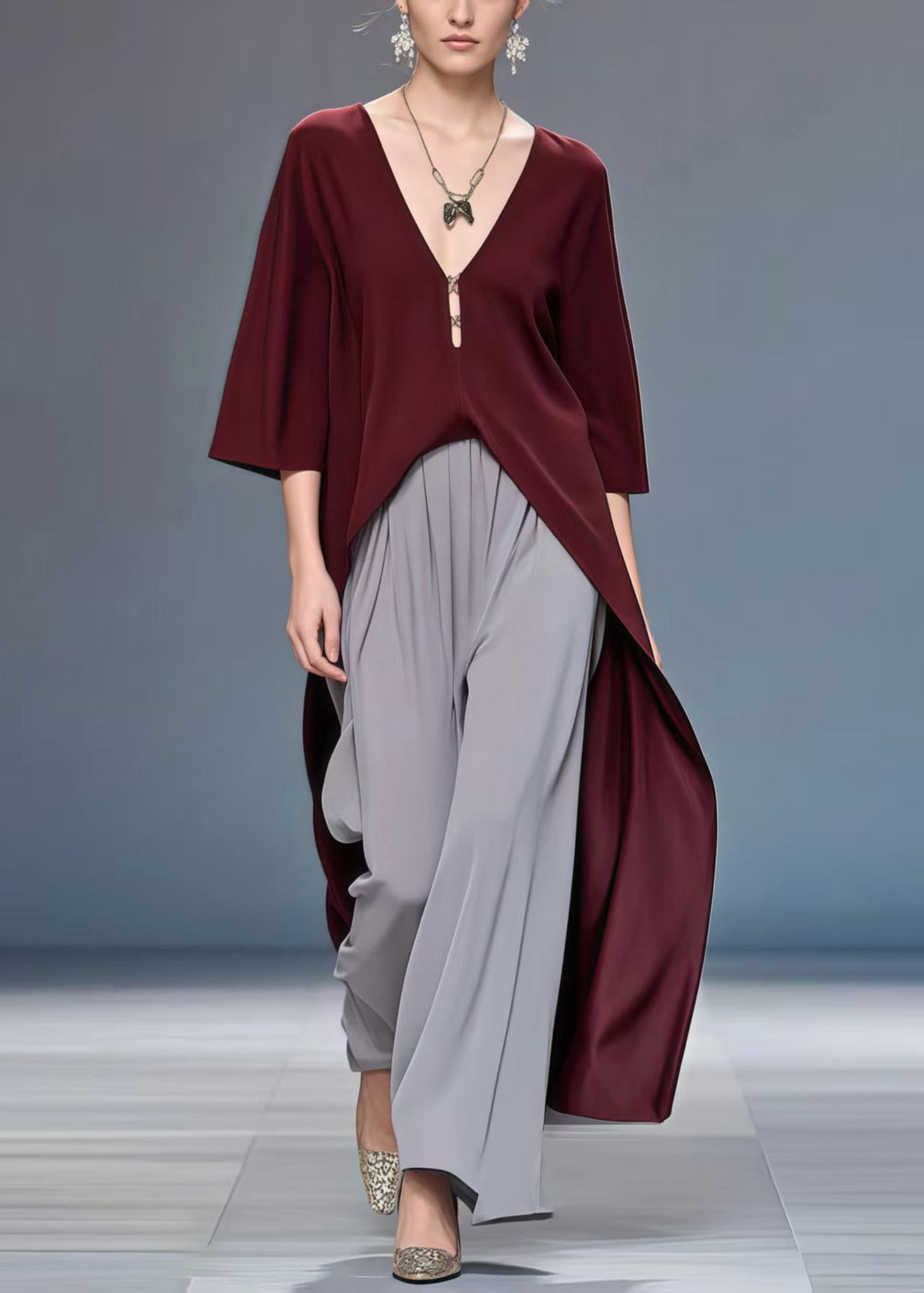 Bohemian Mulberry Low High Design Draping Silk Top Bracelet Sleeve