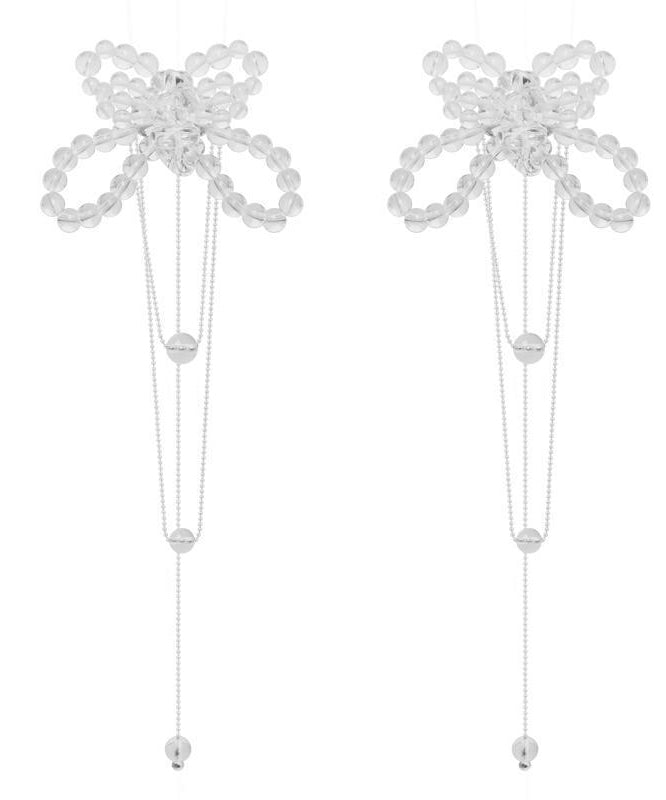 Bohemian White Alloy Crystal Butterfly Tassel Drop Earrings