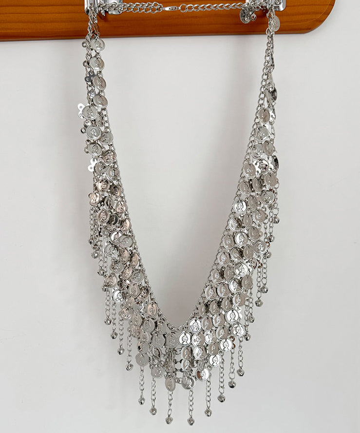 Bohemian White Alloy Sequins Tassel Body Chain