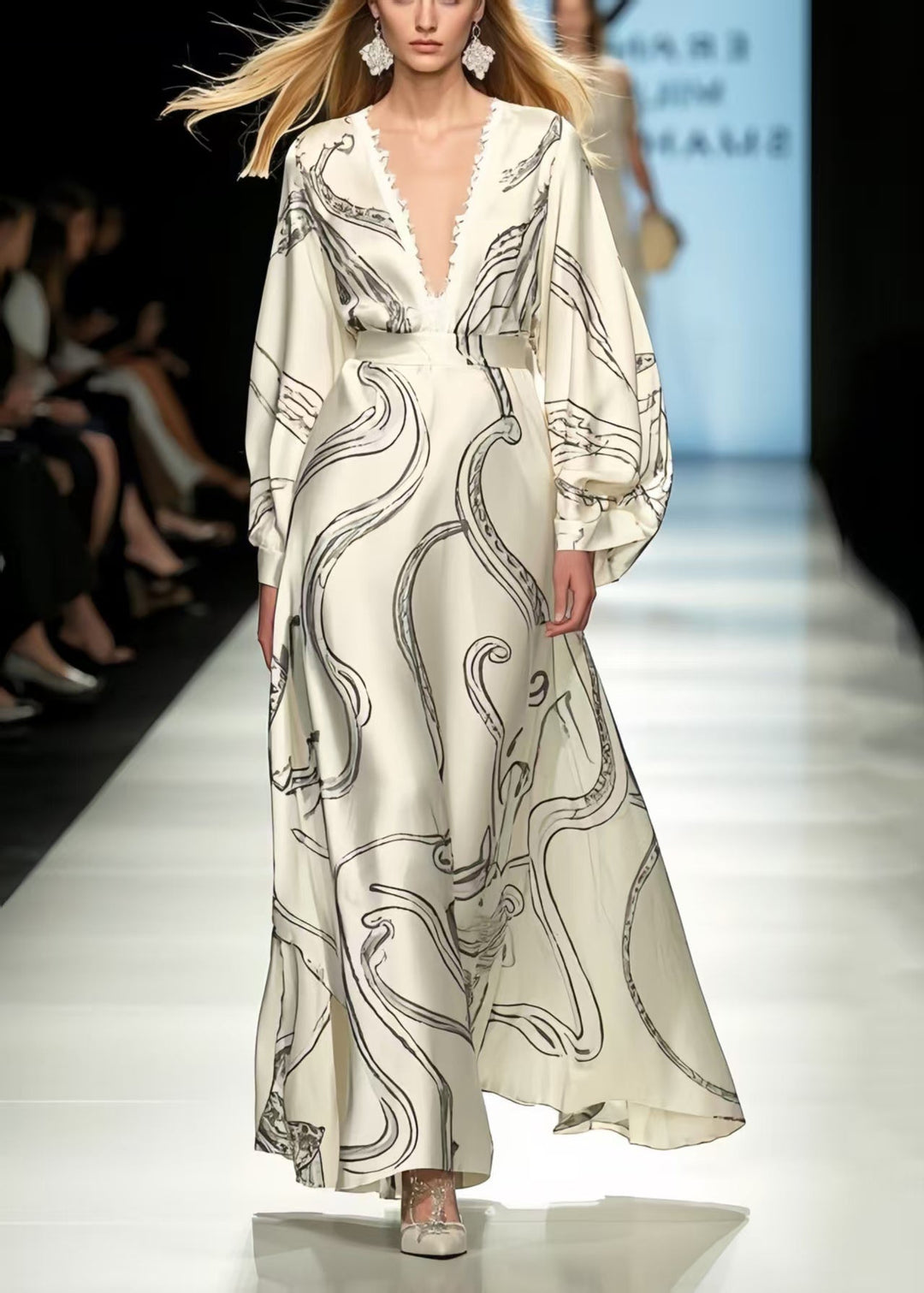 Bohemian White Oversized Print Silk Vacation Dresses Spring