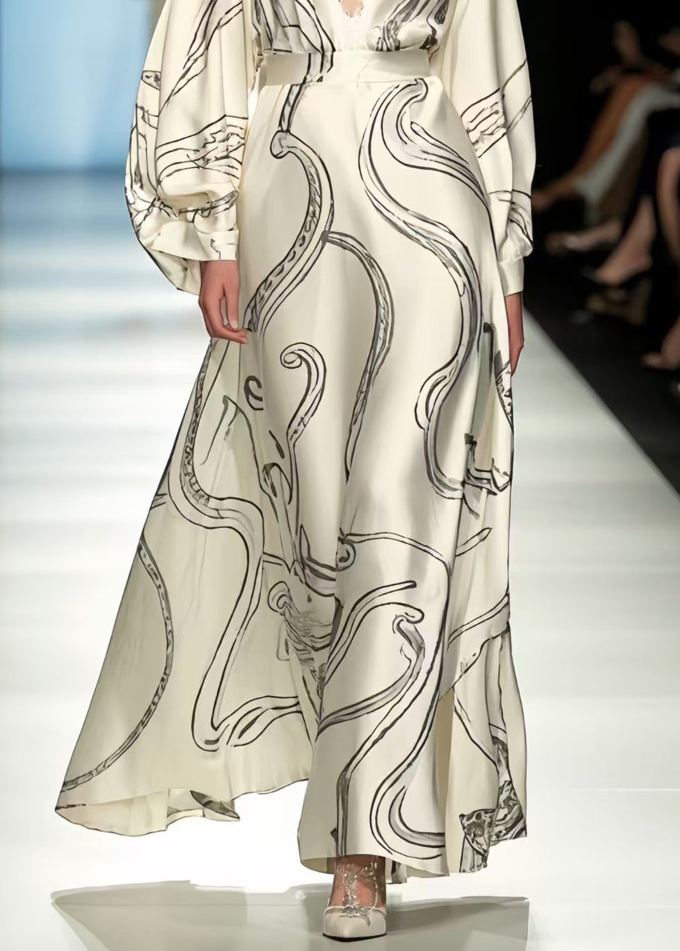 Bohemian White Oversized Print Silk Vacation Dresses Spring