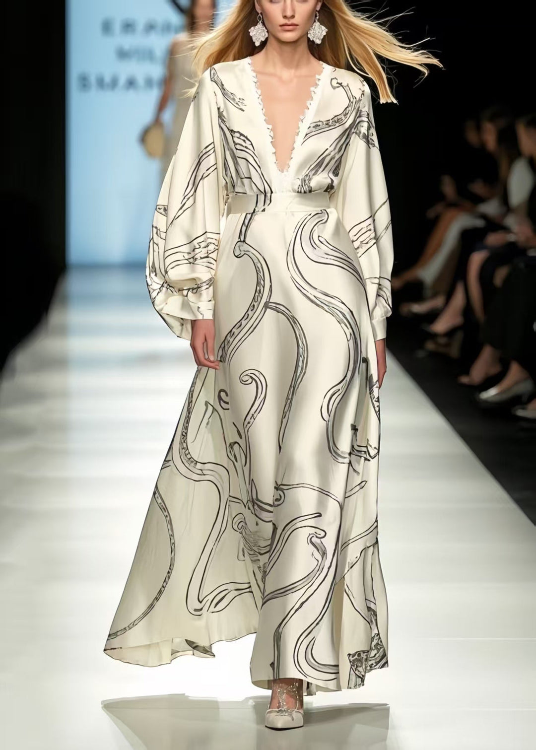 Bohemian White Oversized Print Silk Vacation Dresses Spring