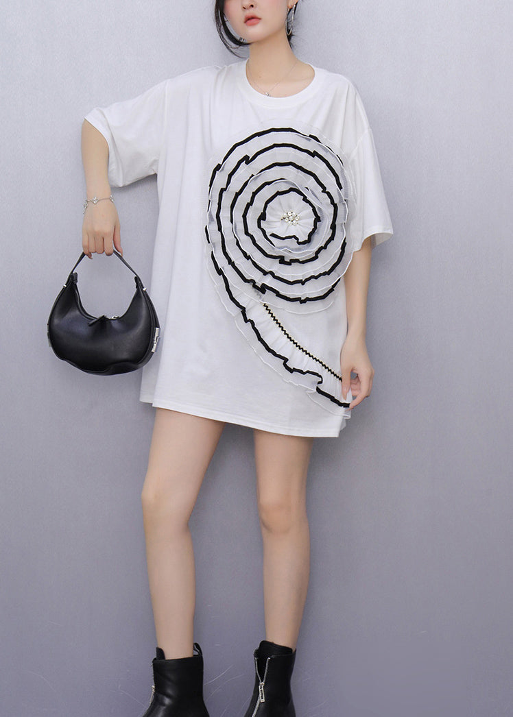 Bohemian White Ruffled Floral Decorated Cotton Tanks Summer