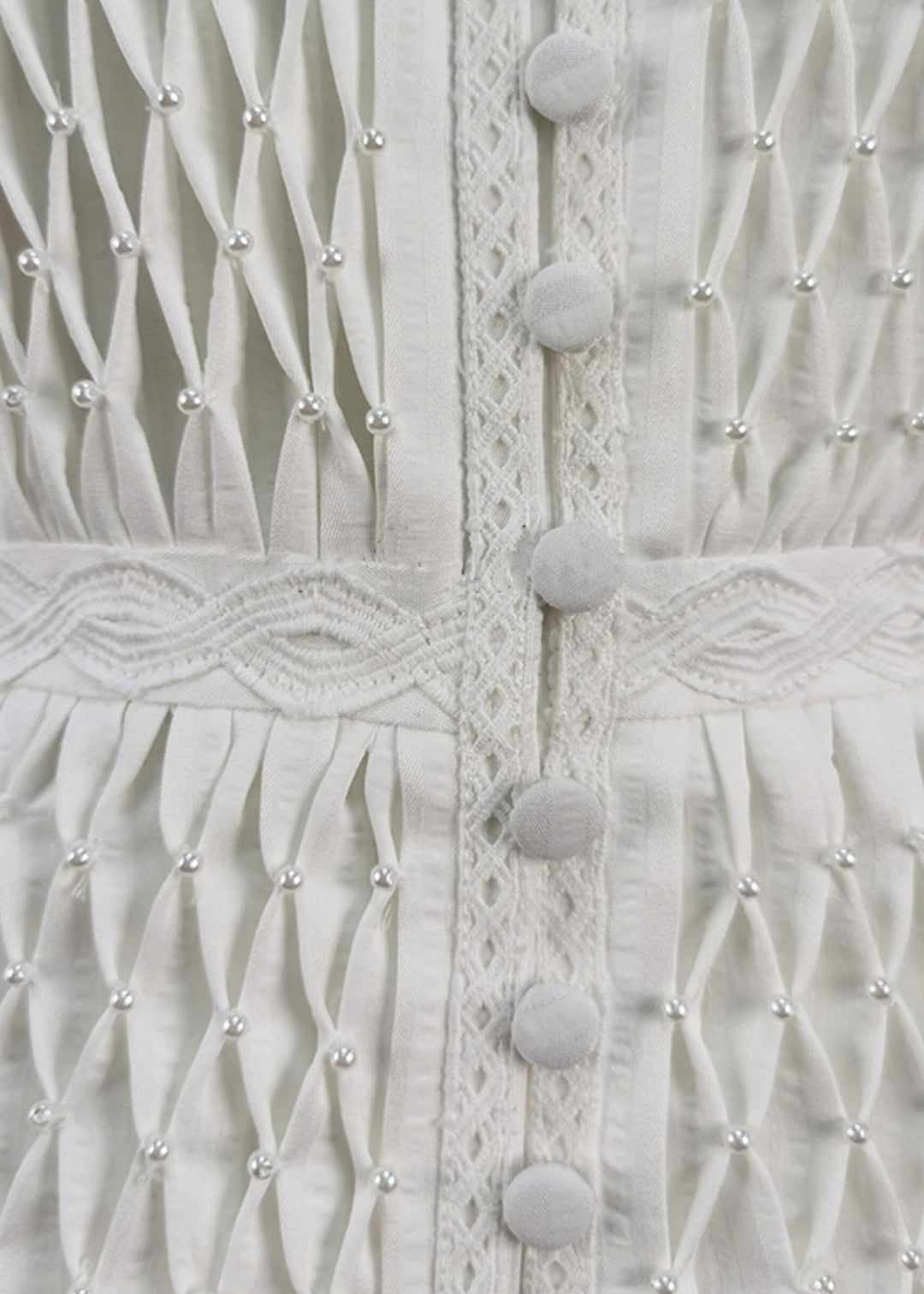 Bohemian White V Neck Hollow Out Cotton Mid Dress Summer