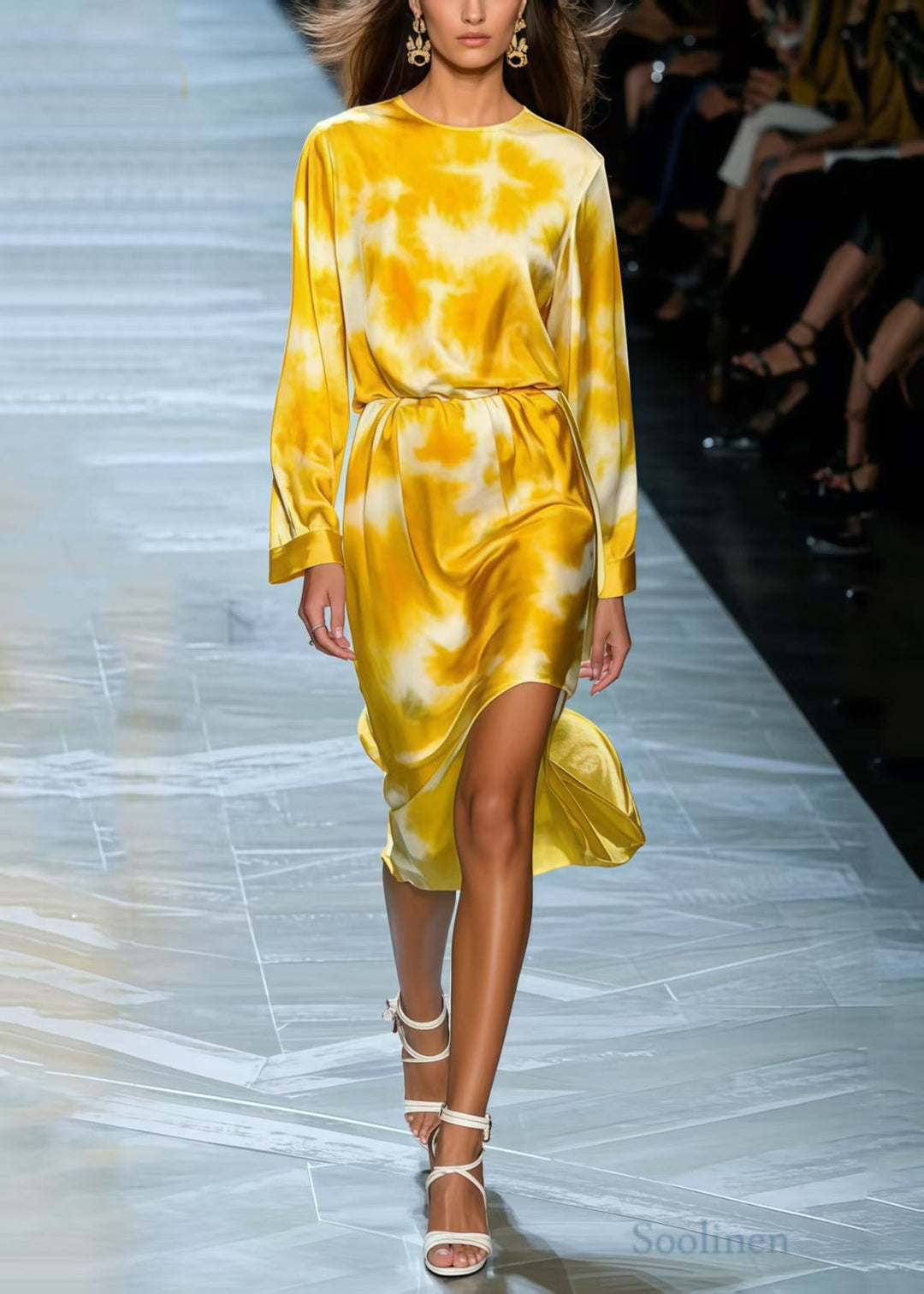 Bohemian Yellow Tie Dye Silk Day Dress Spring