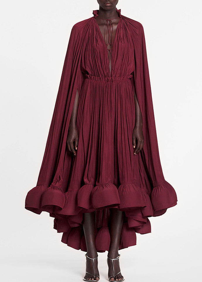 Boho Apricot Ruffled Lace Up Cotton Party Dresses Batwing Sleeve