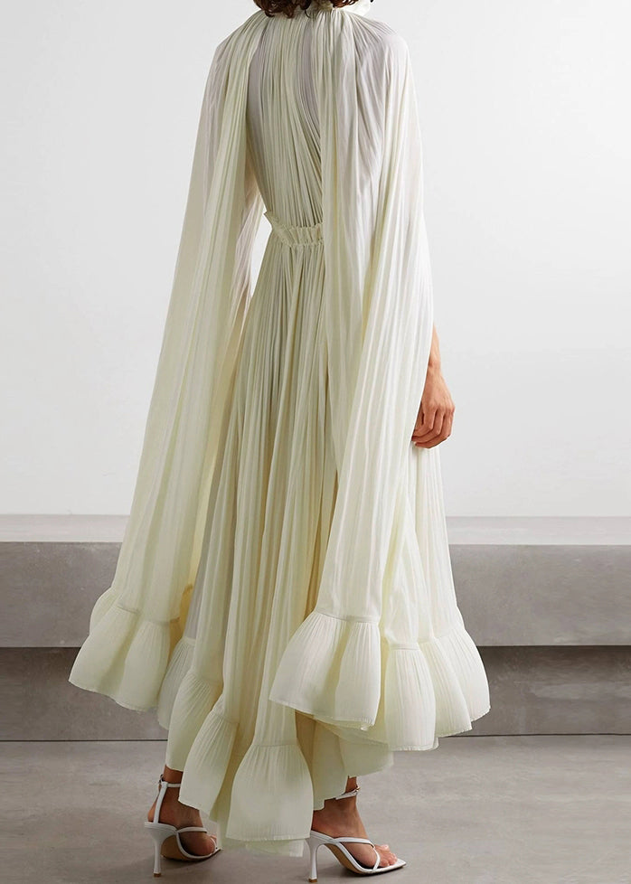 Boho Apricot Ruffled Lace Up Cotton Party Dresses Batwing Sleeve