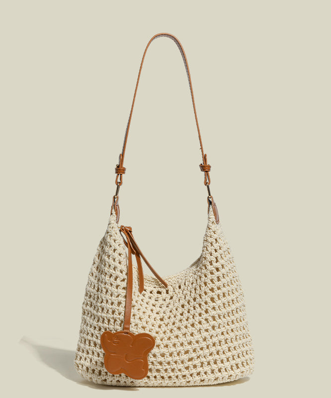Boho Beige Hollow Out Patchwork Woven Shoulder Bags