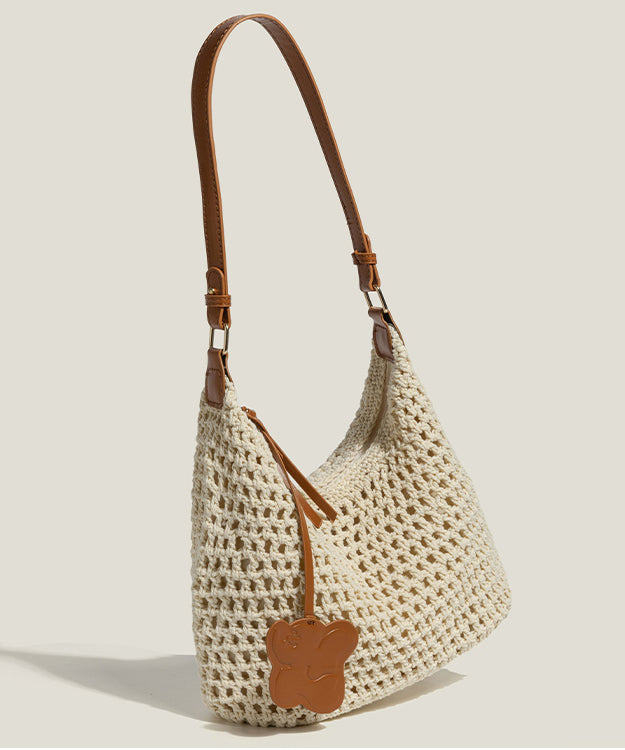 Boho Beige Hollow Out Patchwork Woven Shoulder Bags
