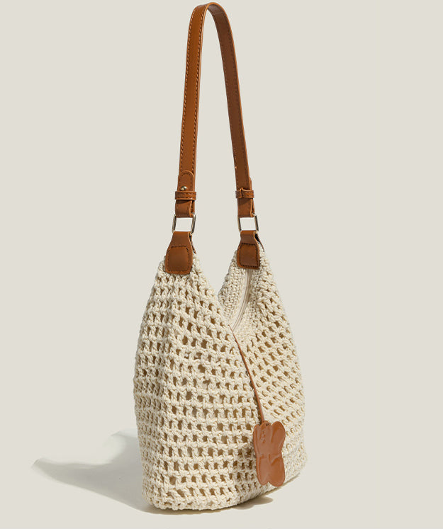 Boho Beige Hollow Out Patchwork Woven Shoulder Bags