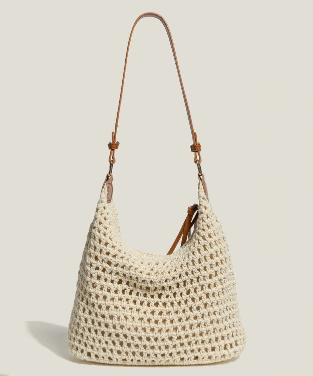 Boho Beige Hollow Out Patchwork Woven Shoulder Bags