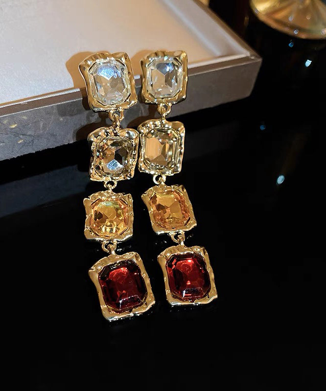 Boho Gold Alloy Gem Stone Necklace And Drop Earrings Two-Piece Set