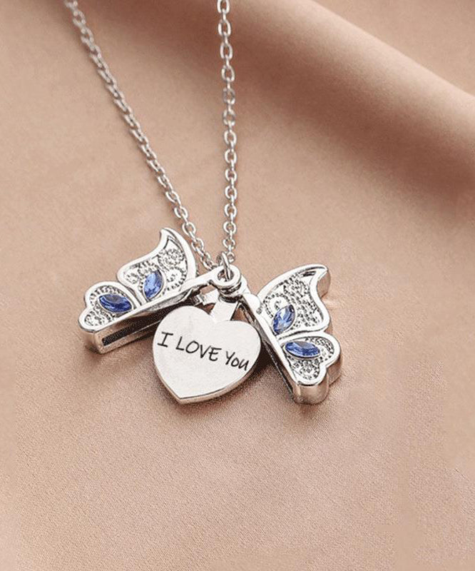 Boho Gold Copper Alloy Zircon Butterfly I Love You Pendant Necklace