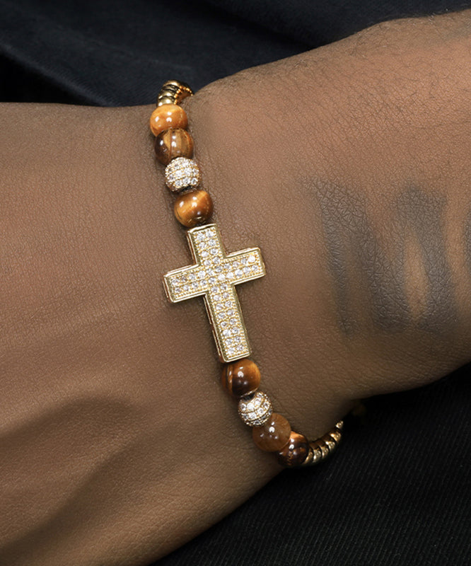 Boho Gold Copper Overgild Zircon Cross Men Charm Bracelet