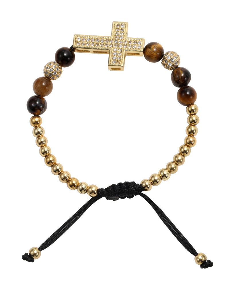 Boho Gold Copper Overgild Zircon Cross Men Charm Bracelet