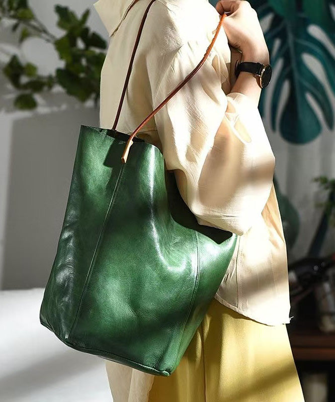 Boho Green Large Capacity Leather Bucket Bag