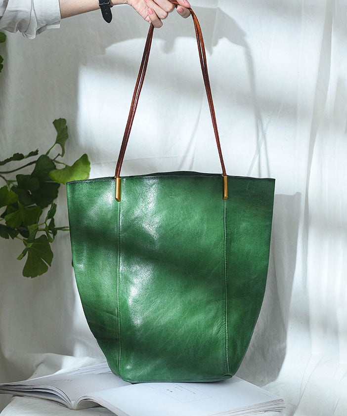 Boho Green Large Capacity Leather Bucket Bag
