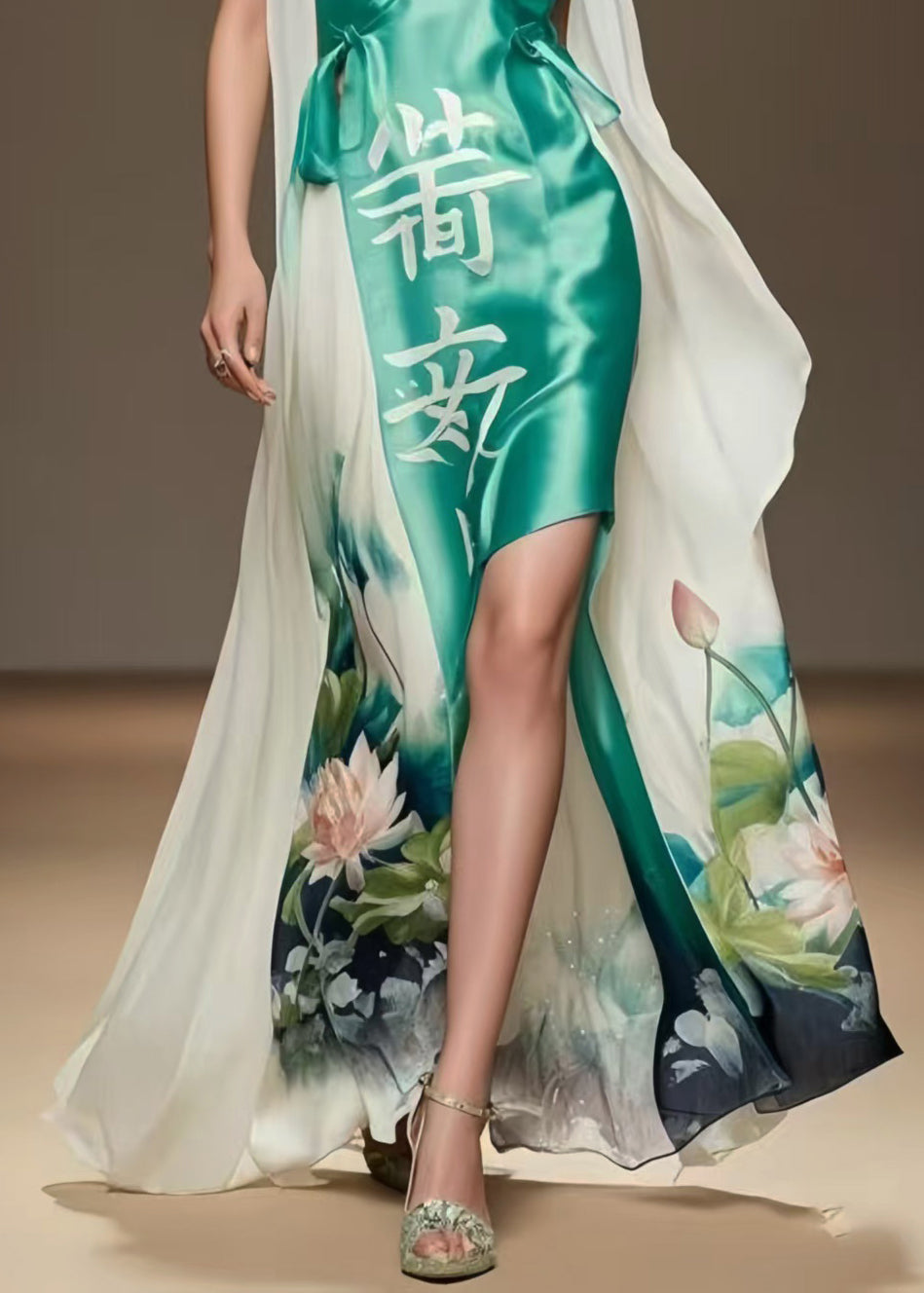 Boho Lake Green Asymmetrical Patchwork Silk Vacation Dresses Summer