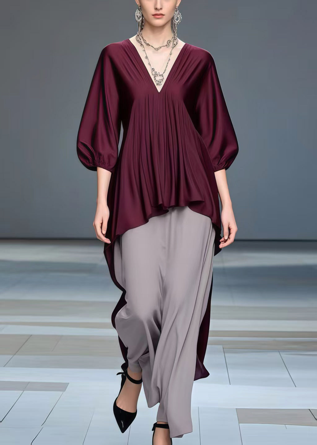 Boho Mulberry Low High Design Silk Shirt Bracelet Sleeve