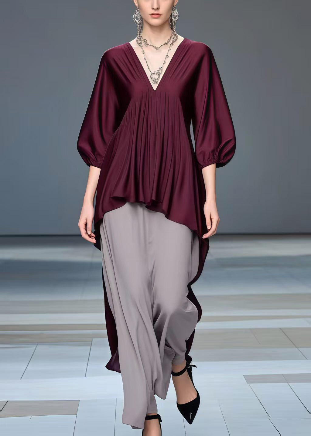 Boho Mulberry Low High Design Silk Shirt Bracelet Sleeve