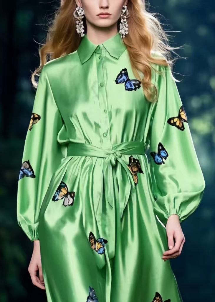 Boho Polychrome Butterfly Patchwork Lace Silk Tunic Dress Spring