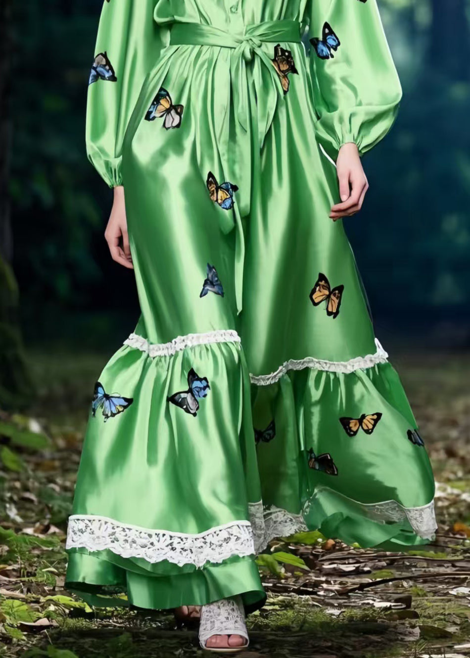 Boho Polychrome Butterfly Patchwork Lace Silk Tunic Dress Spring