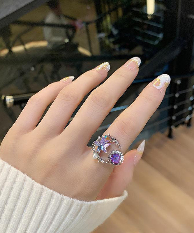 Boho Purple Copper Zircon Pearl Star Moon Rings