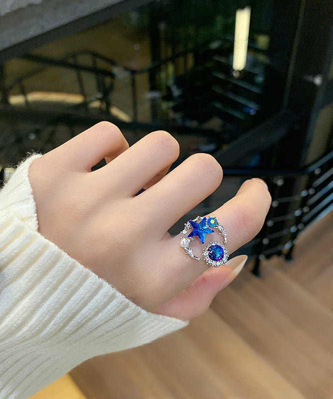 Boho Purple Copper Zircon Pearl Star Moon Rings
