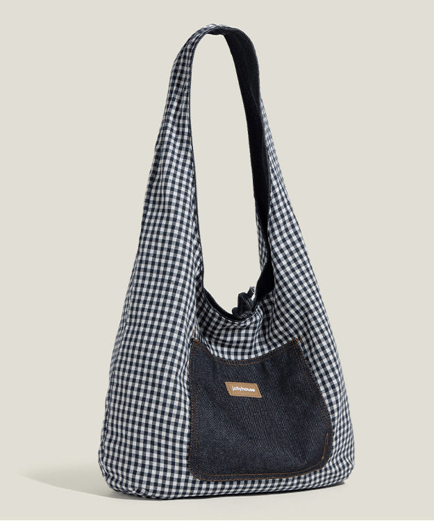 Boho Red Plaid Patchwork Large Capacity Canvas Satchel Handbag