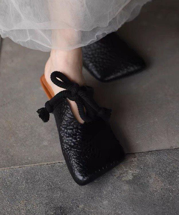 Boho Splicing Brown Faux Leather Slide Sandals Lace Up