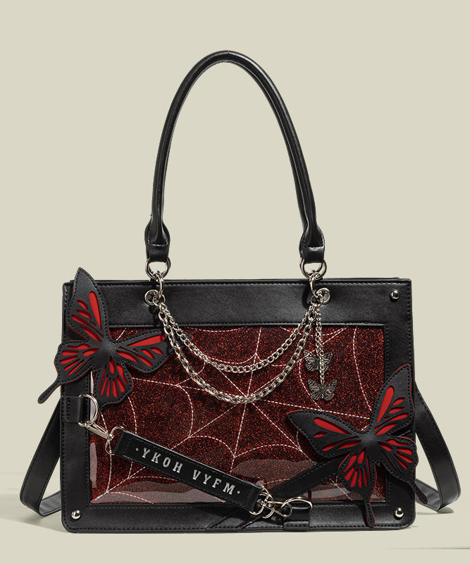 Boho White Butterfly Chain Linked Faux Leather Tote Handbag