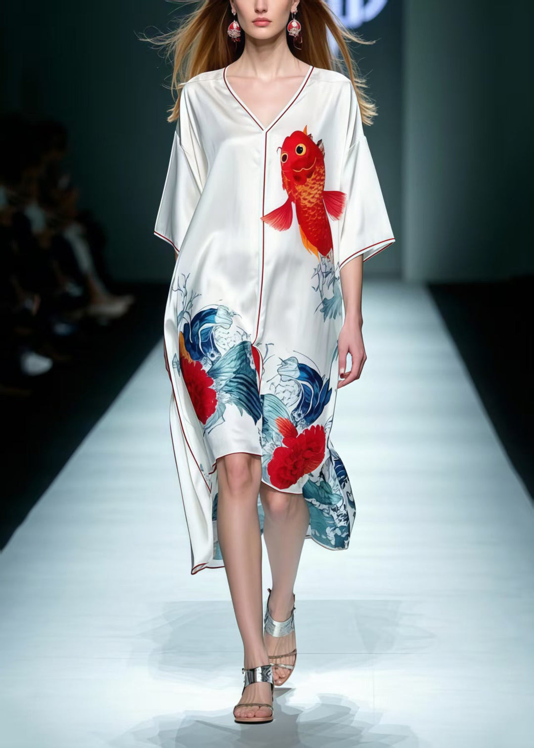 Boho White Print Low High Design Silk Dresses Summer