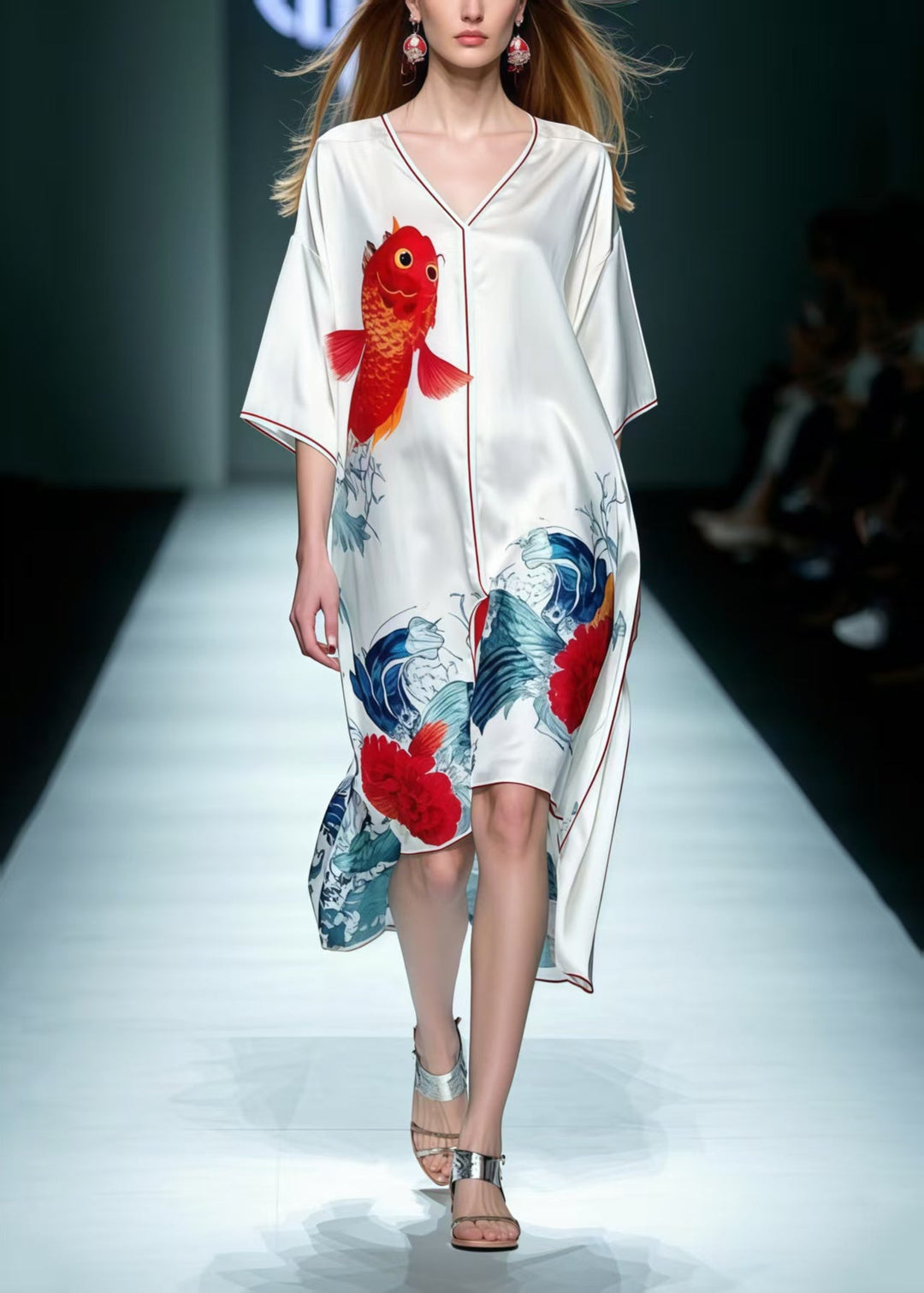 Boho White Print Low High Design Silk Dresses Summer