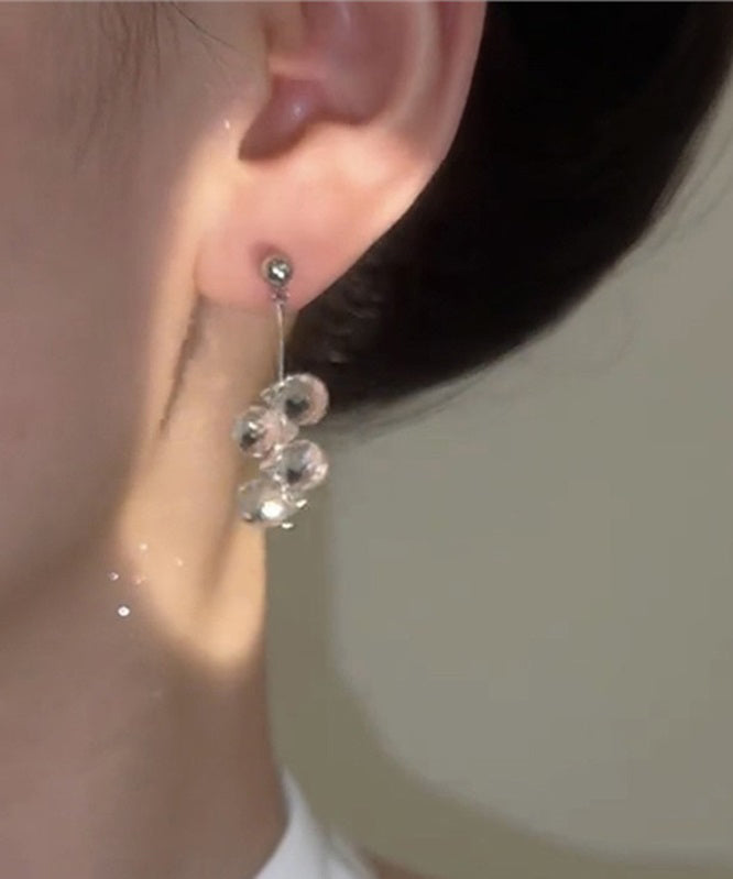 Boho White Sterling Silver Glass Tassel Drop Earrings