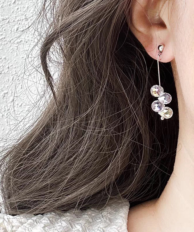 Boho White Sterling Silver Glass Tassel Drop Earrings