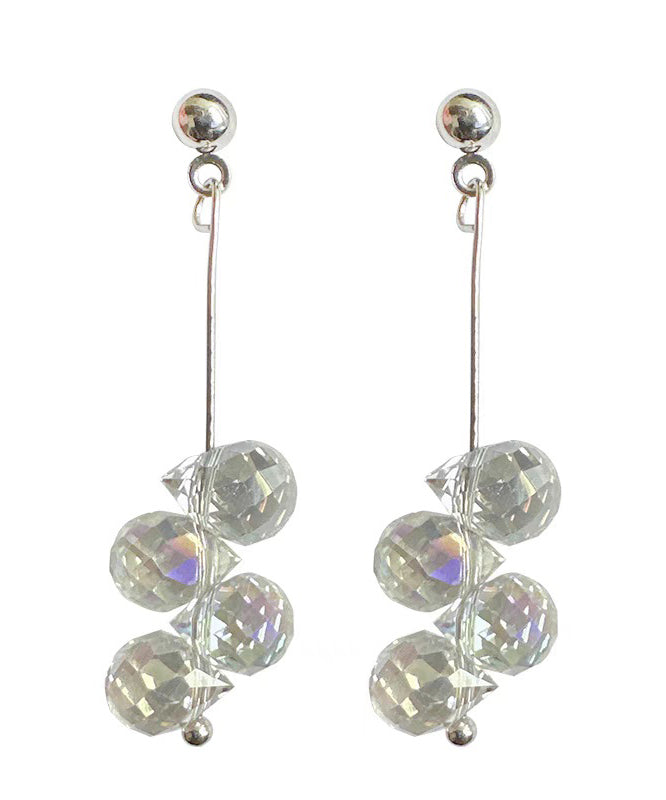 Boho White Sterling Silver Glass Tassel Drop Earrings