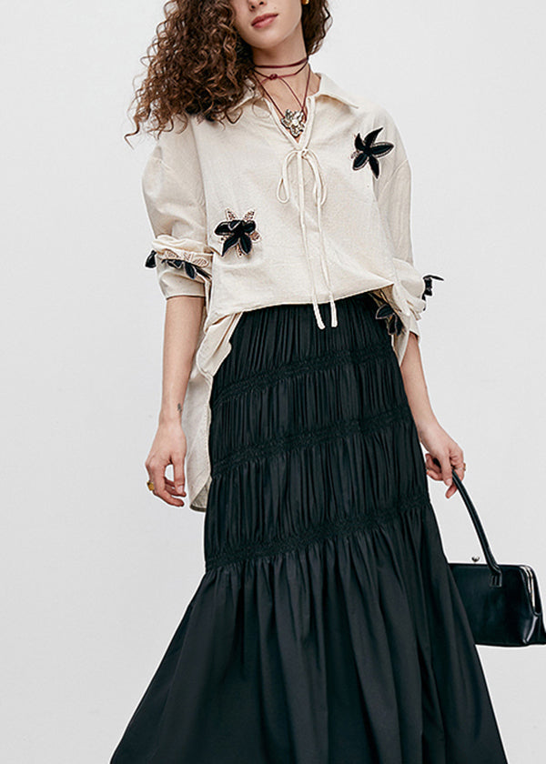 Boutique Beige Peter Pan Collar Floral Cotton Top Fall