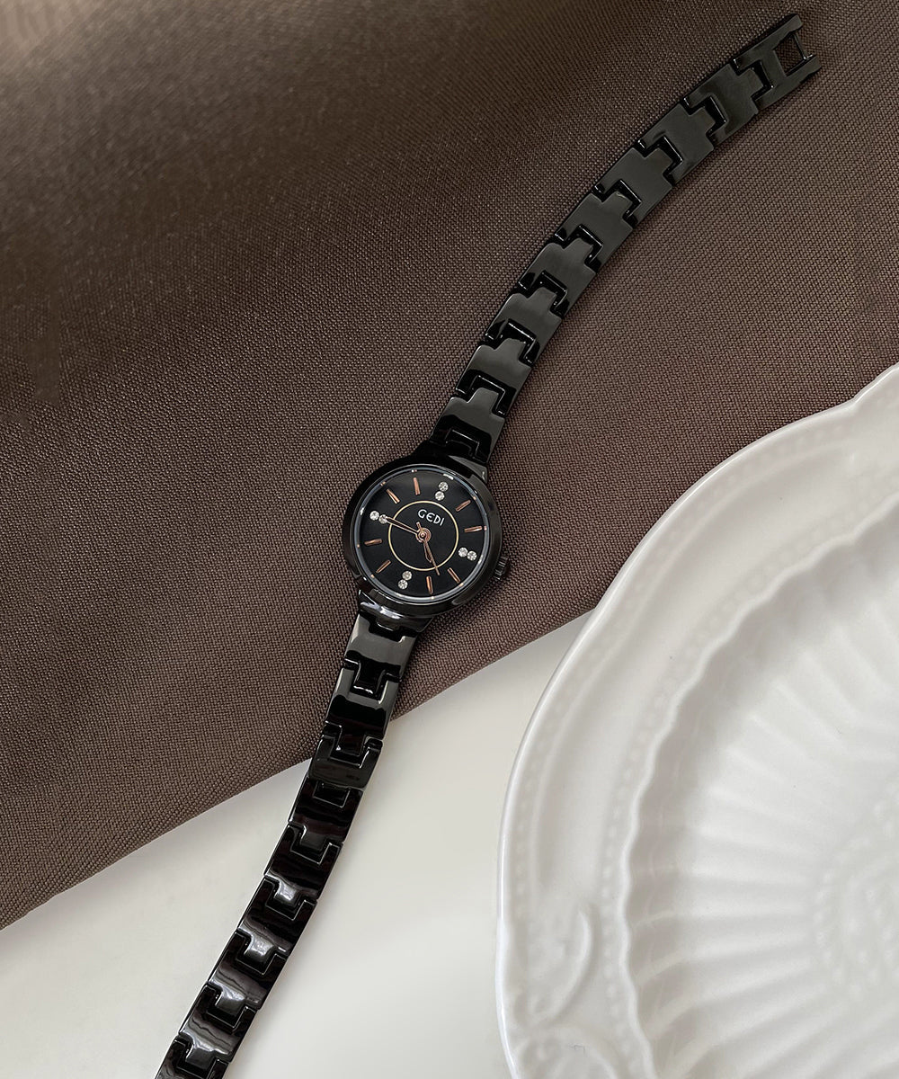 Boutique Black Alloy Hardlex Crystal Quartz Movement Watches