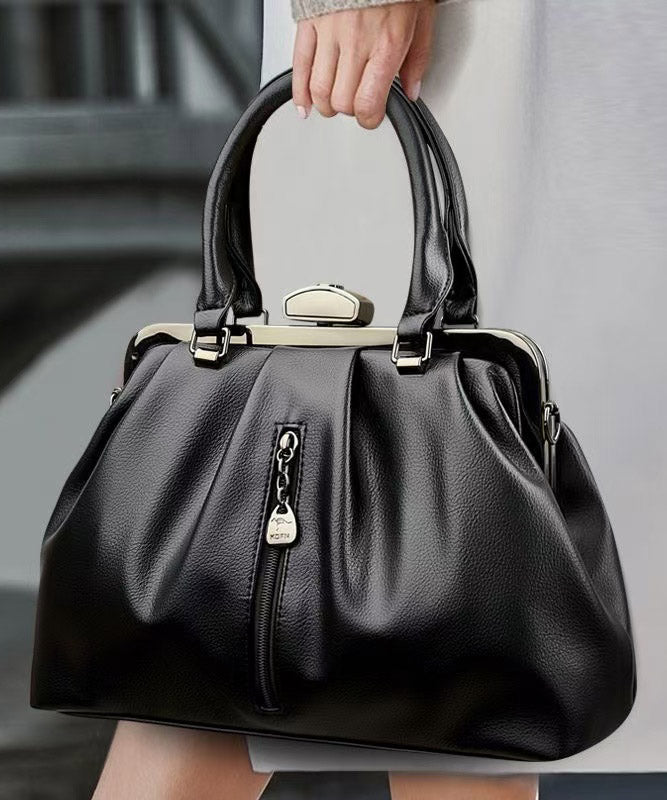 Boutique Black Solid Durable Faux Leather Women Tote Handbag