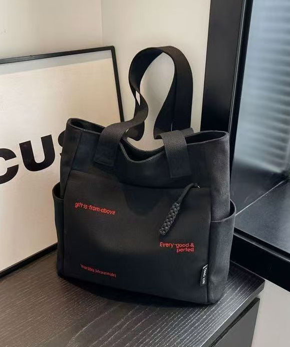 Boutique Brown Letter Embroidery Solid Durable Canvas Shoulder Bags