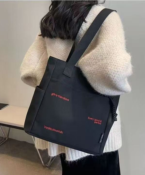 Boutique Brown Letter Embroidery Solid Durable Canvas Shoulder Bags