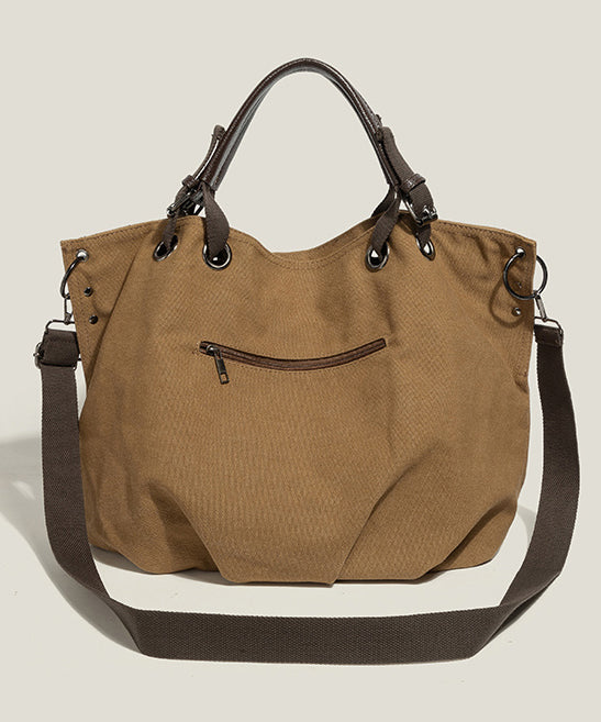 Boutique Brown Solid Durable Canvas Tote Handbag